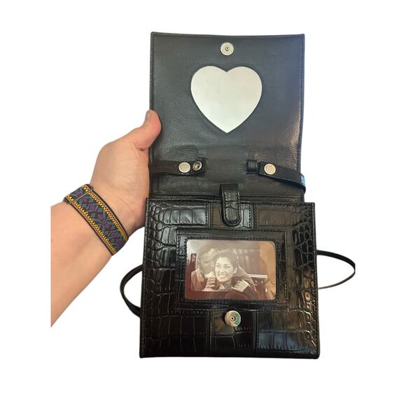 Brighton Black Croc Embossed Leather Crossbody Organizer Bag - Picture 3 of 14